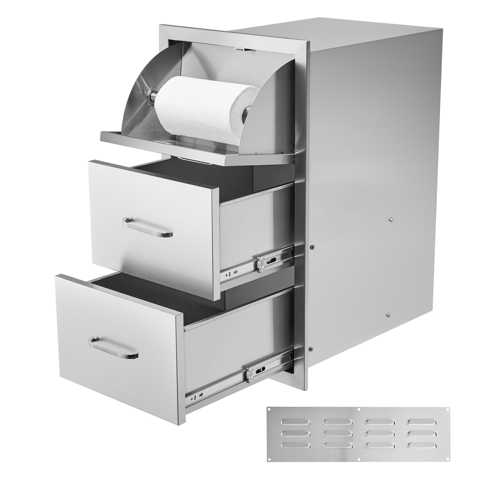17W X 30H X 21D Inch Outdoor Kitchen Stainless Steel Double Access Drawers With Paper Towel Holder Combo For BBQ Island Or Grill Station_voghion.com